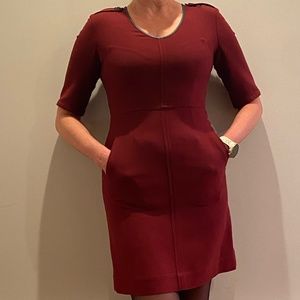Burberry Brit burgundy pencil dress with leather trim size US 8